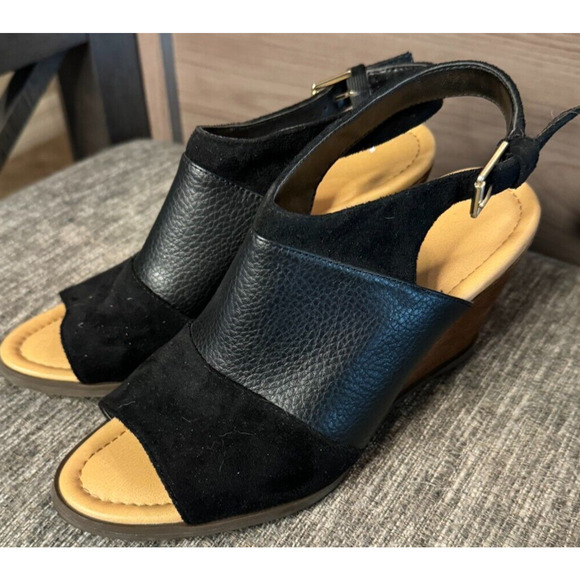 Dr. Scholl's Women's Peaceful Black Wedge Slingback Sandals Size 7.5 - Picture 2 of 8